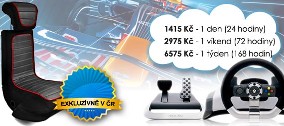 Simulátor Formule 1 Varianta 2 - Super Zábava: Ceny na pronájem Formule 1 simulátoru - 985 Kč/den, 1550 Kč/víkend, 1945 Kč/týden.