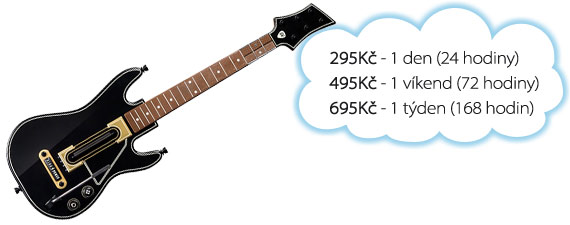 Ceny na pronájem Guitar Hero Live: 295 Kč/den, 395 Kč/víkend, 695 Kč/týden.